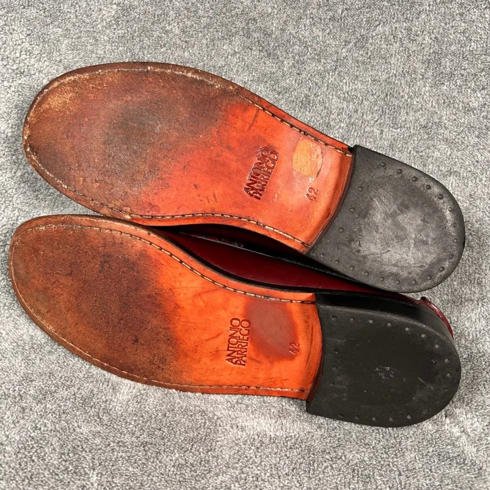 Antonio Parriego Burgundy Leather Penny Loafers Beefroll Mens 9 EU 42 Made Spain